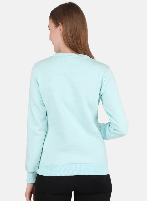 Women Aqua Blue Printed Sweatshirt