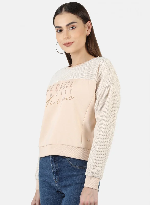 Women Beige Embroidered Sweatshirt