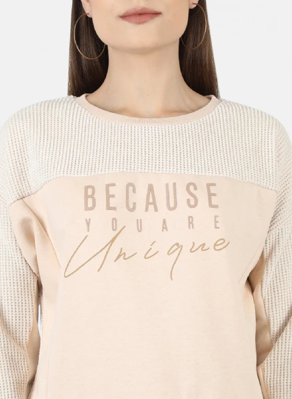 Women Beige Embroidered Sweatshirt