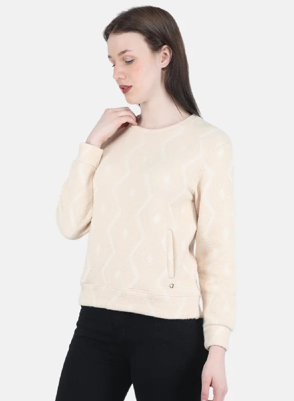 Women Beige Jaquard Sweatshirt