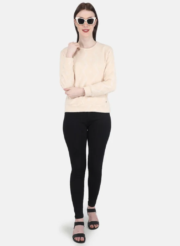 Women Beige Jaquard Sweatshirt