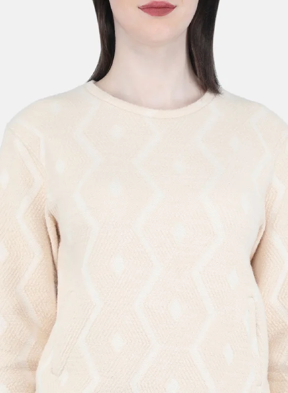 Women Beige Jaquard Sweatshirt