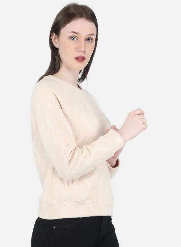 Women Beige Jaquard Sweatshirt