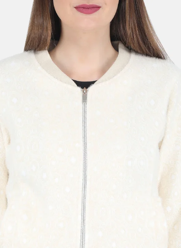 Women Beige Jaquard Sweatshirt