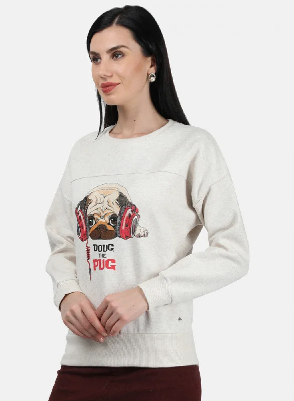 Women Beige Printed Sweatshirt