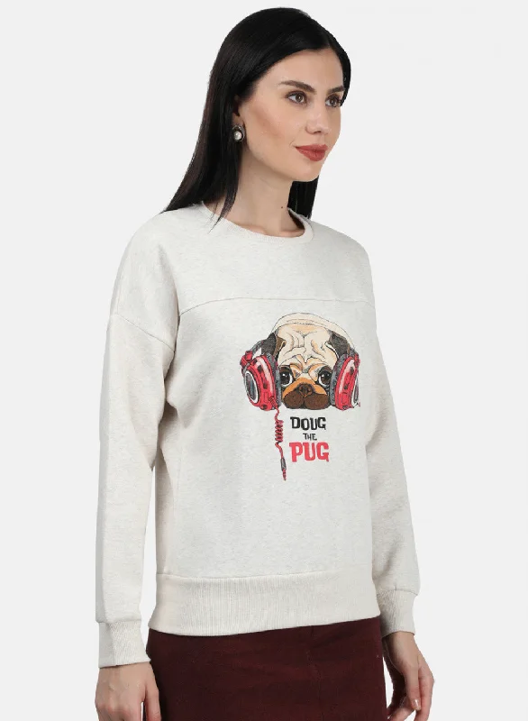 Women Beige Printed Sweatshirt