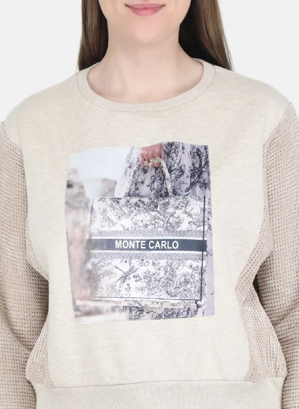 Women Beige Printed Sweatshirt