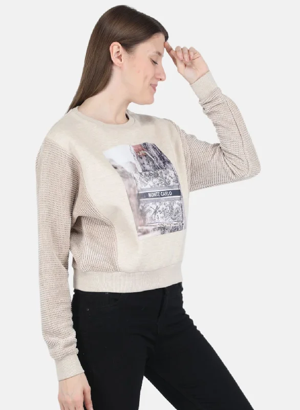 Women Beige Printed Sweatshirt