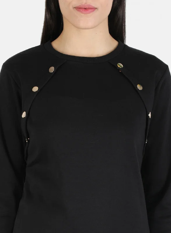 Women Black Solid Sweatshirt