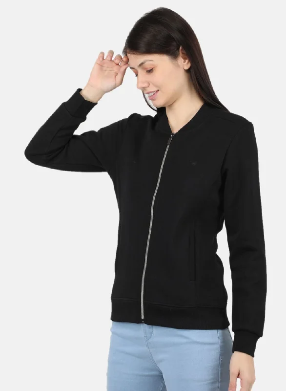 Women Black Solid Sweatshirt