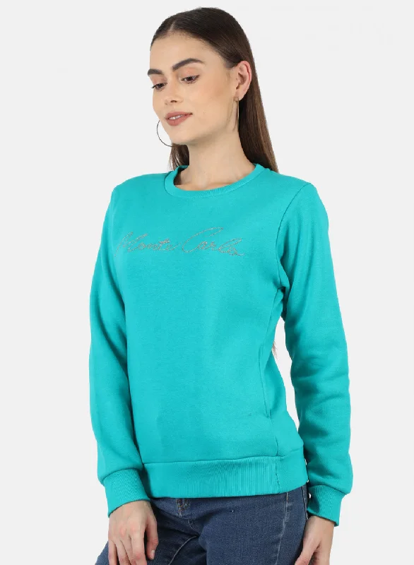 Women Blue Embroidered Sweatshirt