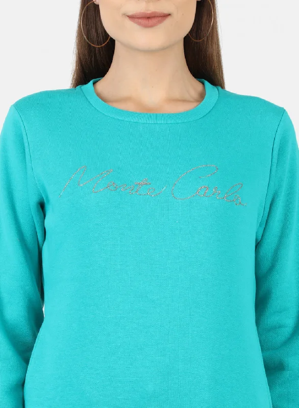 Women Blue Embroidered Sweatshirt