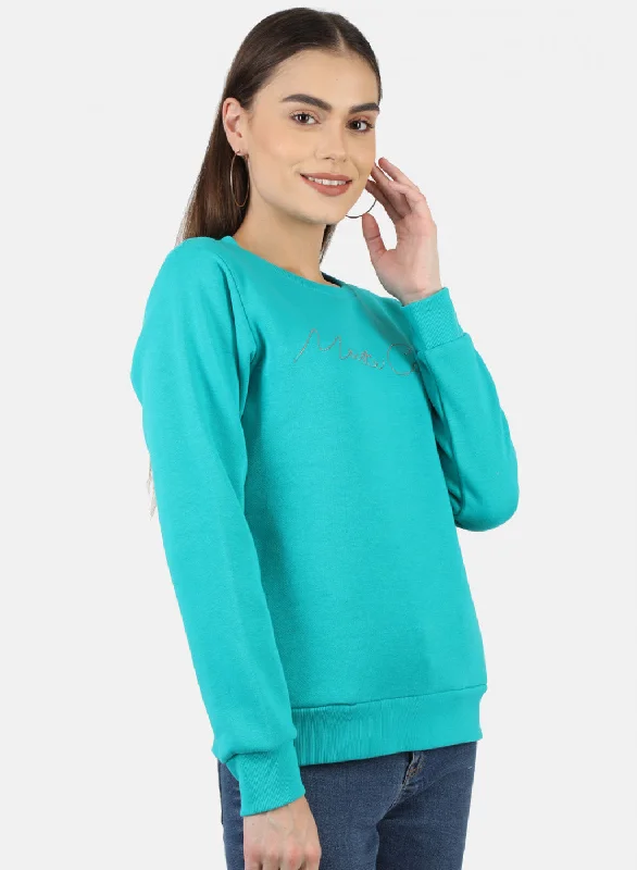 Women Blue Embroidered Sweatshirt