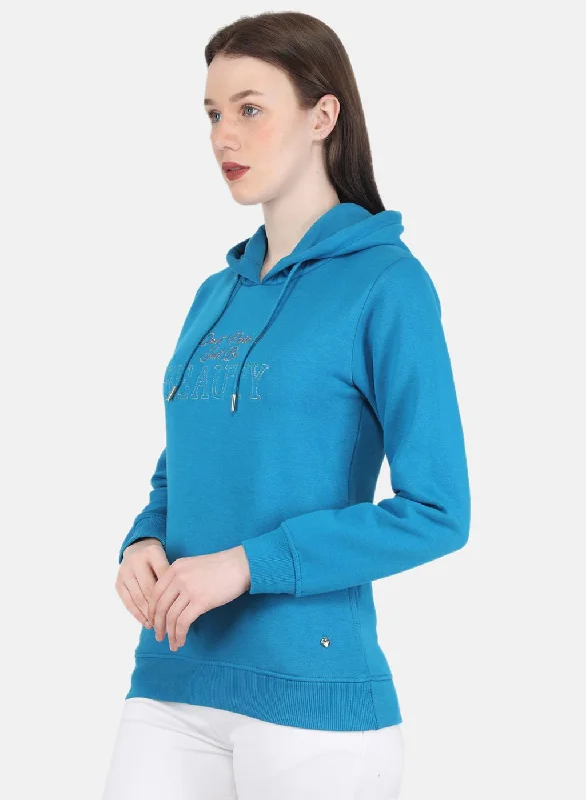 Women Blue Embroidered Sweatshirt