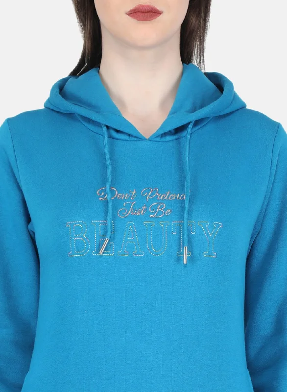 Women Blue Embroidered Sweatshirt