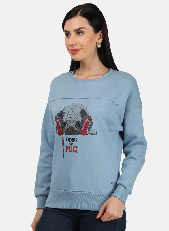 Women Blue Printed Sweatshirt