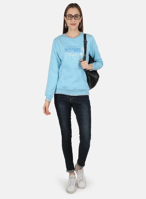 Women Blue Printed Sweatshirt