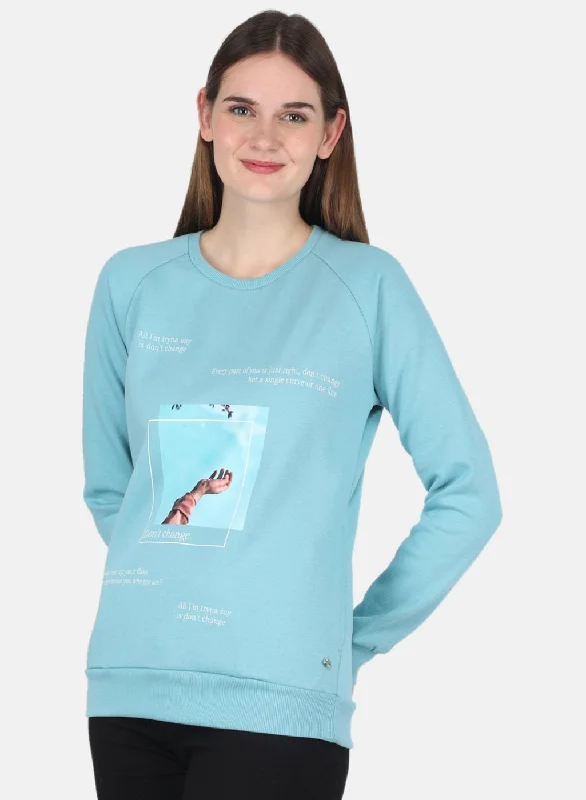 Women Blue Printed Sweatshirt