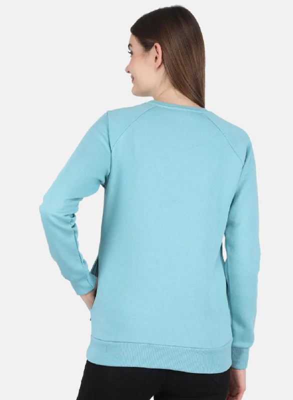 Women Blue Printed Sweatshirt