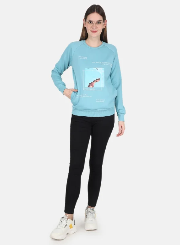 Women Blue Printed Sweatshirt