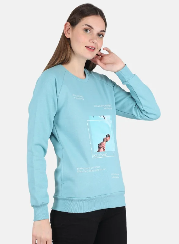 Women Blue Printed Sweatshirt