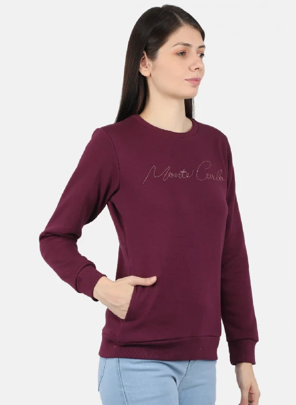 Women Burgundy Embroidered Sweatshirt