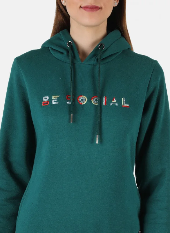 Women Green Embroidered Sweatshirt