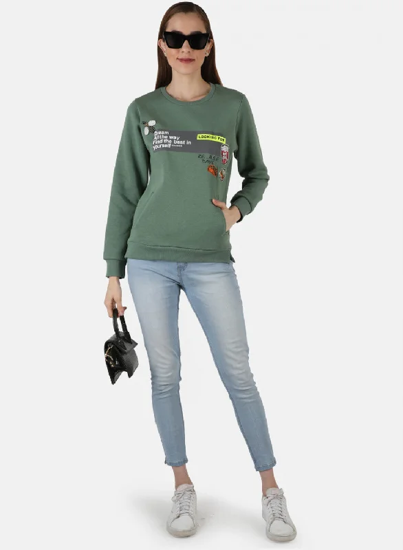 Women Green Printed Sweatshirt