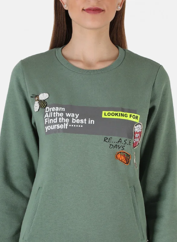 Women Green Printed Sweatshirt