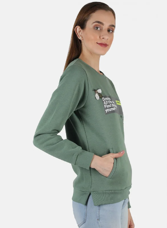 Women Green Printed Sweatshirt