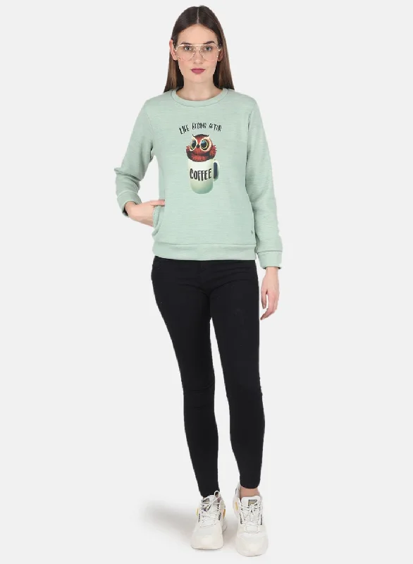 Women Green Printed Sweatshirt