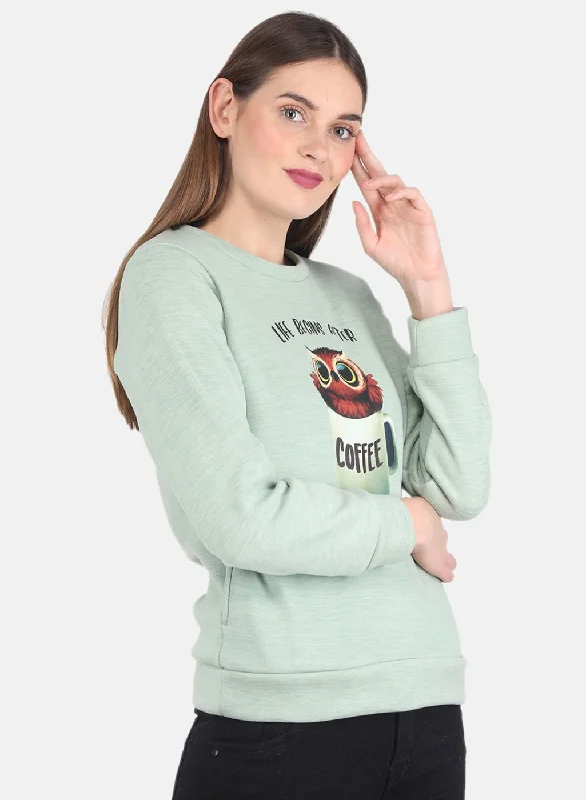 Women Green Printed Sweatshirt