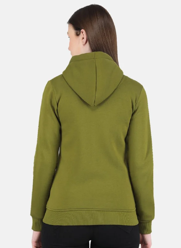 Women Green Solid Sweatshirt