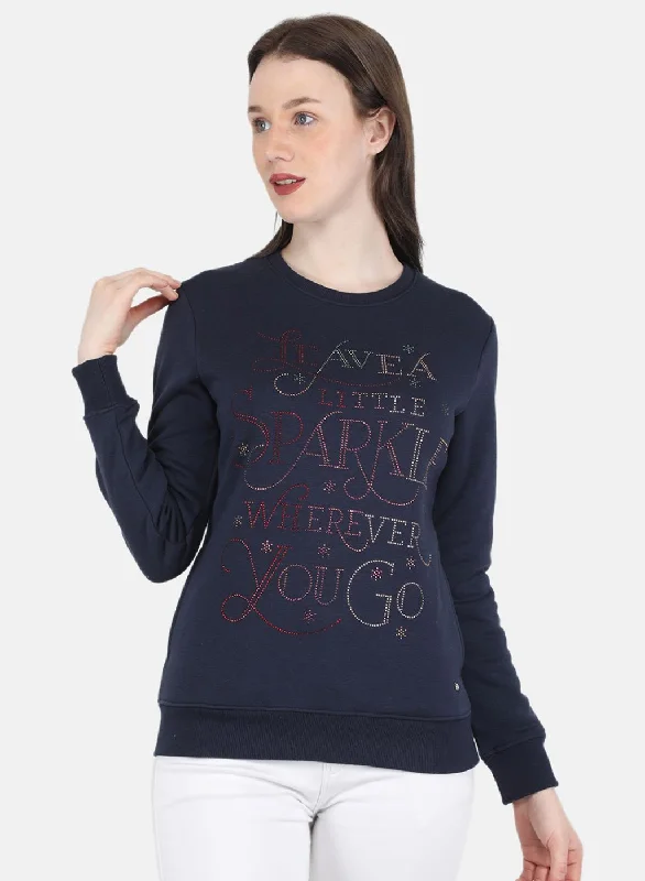 Women NAvy Blue Printed Sweatshirt