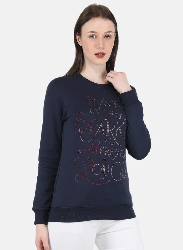 Women NAvy Blue Printed Sweatshirt