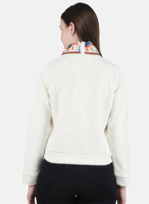 Women Off White Embroidered Sweatshirt