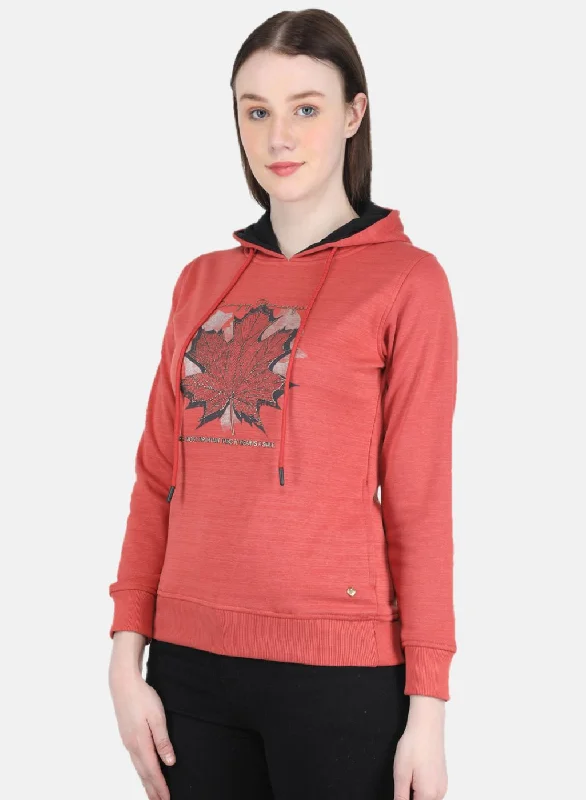 Women Orange Printed Sweatshirt