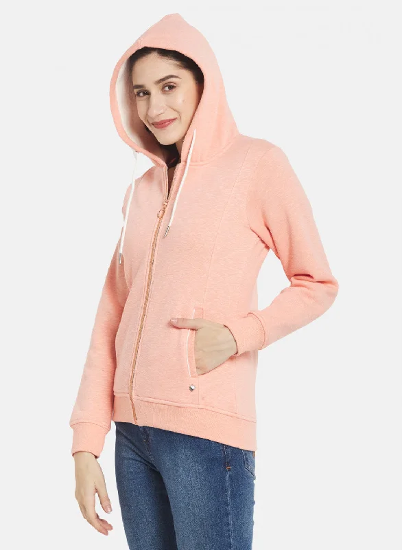 Women Peach Solid Sweatshirt