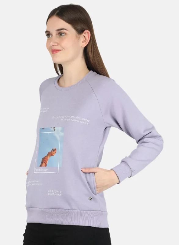 Women Purple Printed Sweatshirt