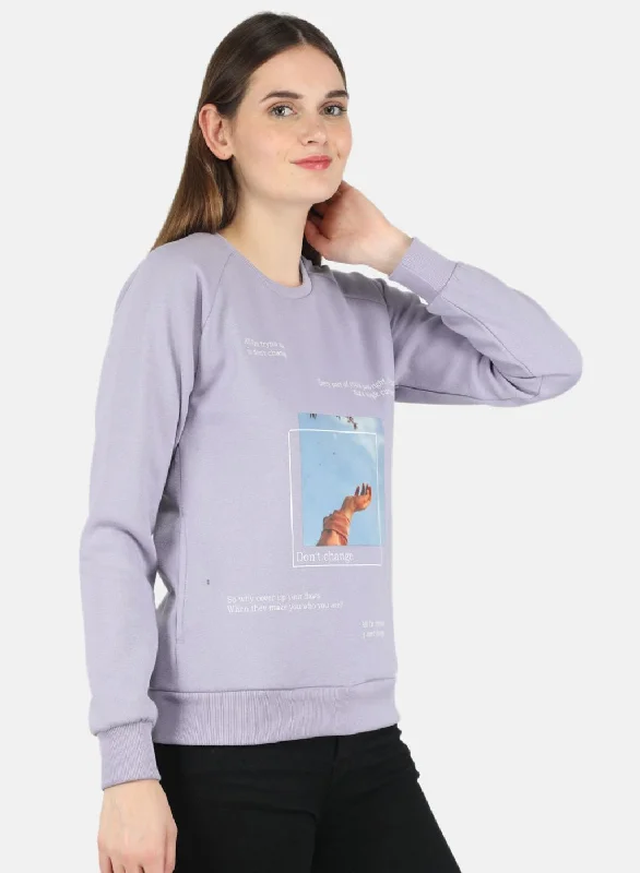 Women Purple Printed Sweatshirt