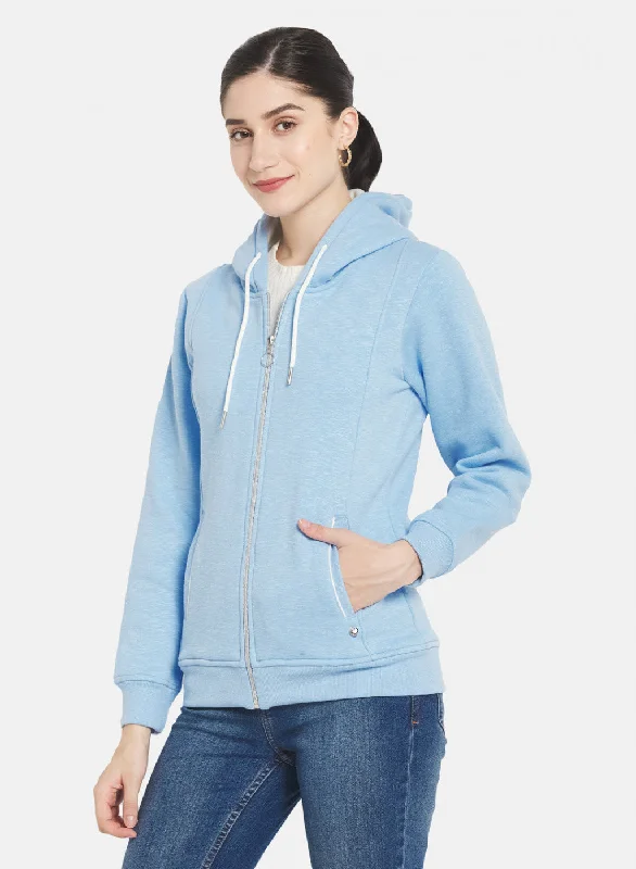 Women Sky Blue Solid Sweatshirt