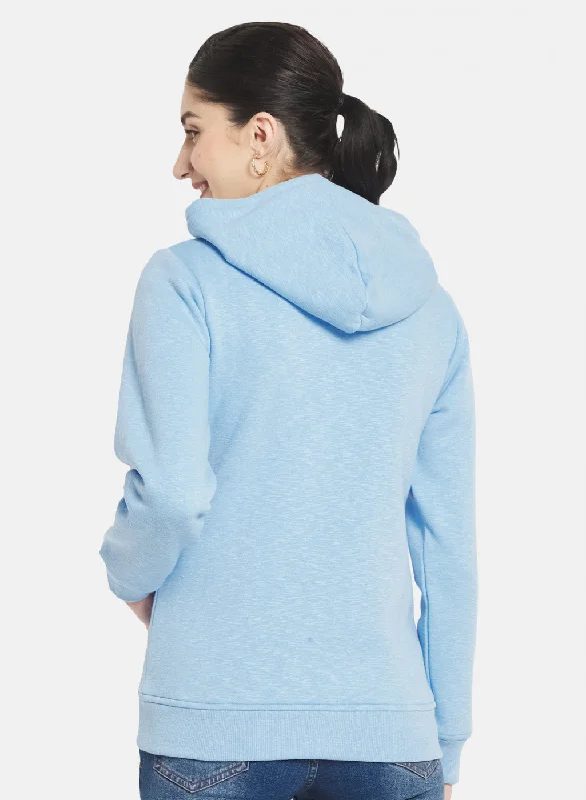 Women Sky Blue Solid Sweatshirt