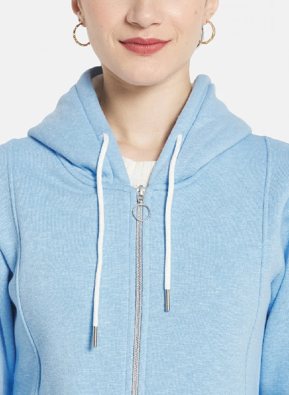 Women Sky Blue Solid Sweatshirt