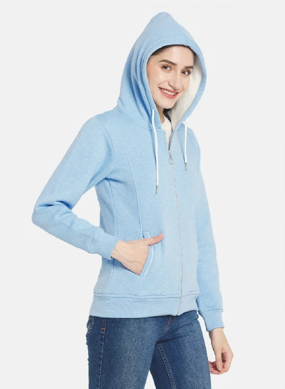 Women Sky Blue Solid Sweatshirt