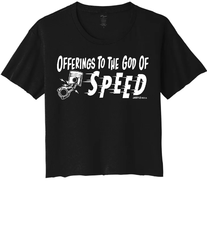 OFFERINGS TO THE GOD OF SPEED Women's Crop Top Tee - BLACK