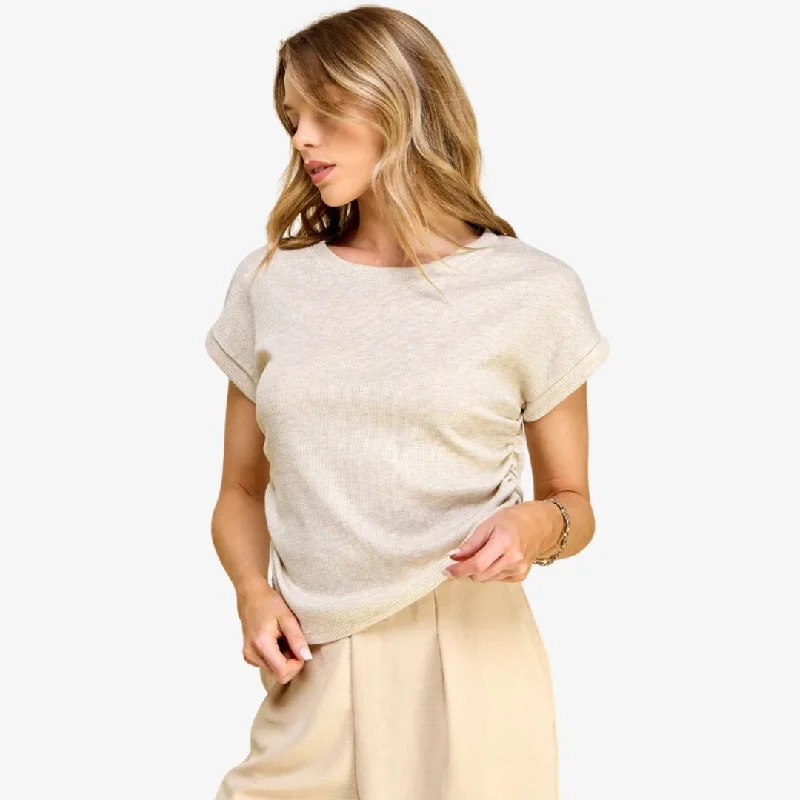 Oriana Side Ruched Top Thermal (Oatmeal)