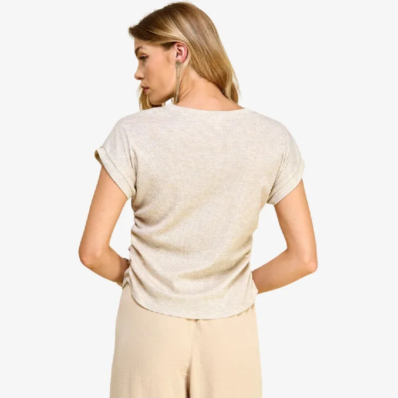 Oriana Side Ruched Top Thermal (Oatmeal)