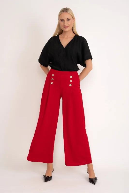 Red Wide Leg Scuba Trousers