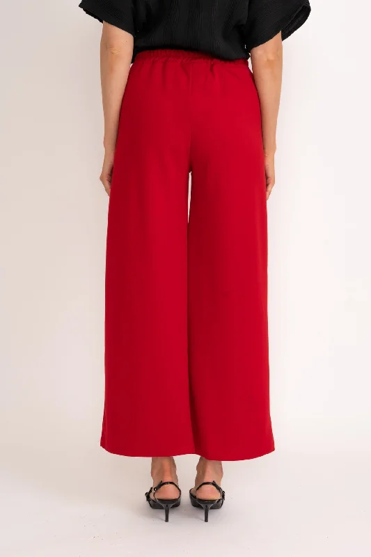 Red Wide Leg Scuba Trousers