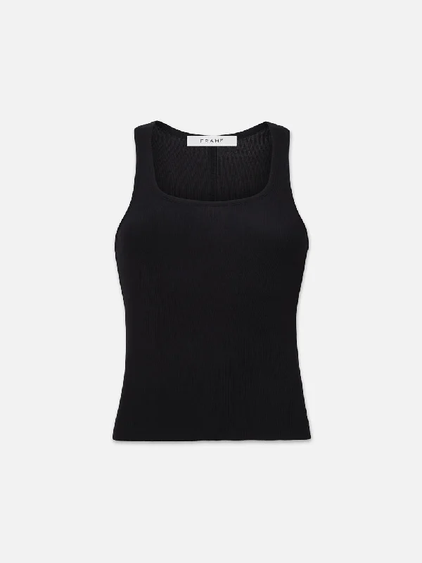 Rib Scoop Neck Tank -- Black